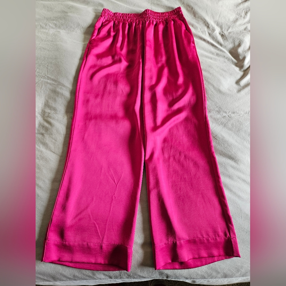Satin Hot Pink Wide Leg Pants